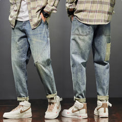 New Trendy Loose Straight Tube Haren Workwear Nine Quarter Jeans