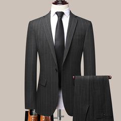 Spring And Autumn New Men's Suit Set Business Wear Slim Striped Two-piece Wedding Suit