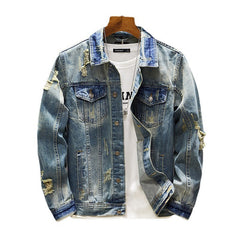 Men's Nostalgic Ripped Slim-fit Denim Jacket