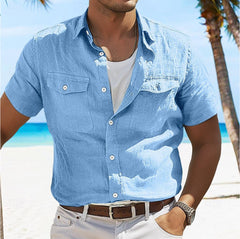 Men's Linen Summer Shirt Beach Solid Color Polo Collar Spring And Summer