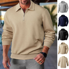 Lapel Jacquard Half-zipper Sweatshirt Fashion Solid Color Long-sleeved Tops For Men