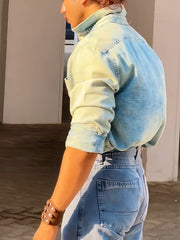 Light Blue Washed Denim Button-down Shirt