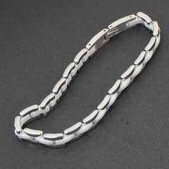 Men’s Single Row Silver and White Ceramic Bracelet – Titanium Steel Modern Fashion Jewelry