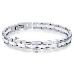 Men’s Single Row Silver and White Ceramic Bracelet – Titanium Steel Modern Fashion Jewelry