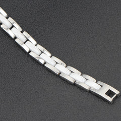 Men’s Single Row Silver and White Ceramic Bracelet – Titanium Steel Modern Fashion Jewelry