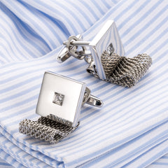 Shirt Cufflinks Chain Square White Crystal Business Cufflinks