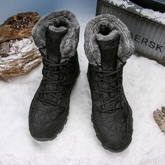 Men's Winter Warm Fur Plush Suede Leather & Waterproof Fabric Ankle Snow Boots