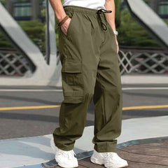 Casual Cargo Pants for Men – Loose Straight Drawstring Waist Trousers