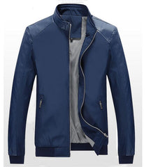 Men’s PU Patchwork Jacket – Casual Zip-Up Outerwear