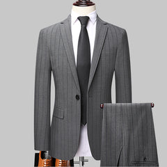 Spring And Autumn New Men's Suit Set Business Wear Slim Striped Two-piece Wedding Suit