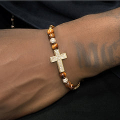 Men’s Copper Gold-Plated Full Diamond Cross Bracelet