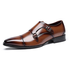 Men's British Style Leather Monk Strap Business Shoes