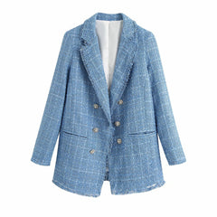 Retro Plaid Tweed Blazer