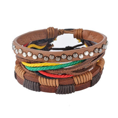 Men’s Leather Multilayer Beaded Bracelet – Vintage Punk Fashion Jewelry