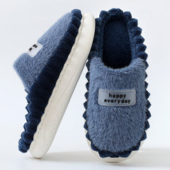 Men’s Winter Fleece Slippers – Thick-Soled Color-Block Indoor Shoes