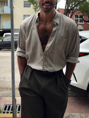 Striped Linen Button-Down Shirt