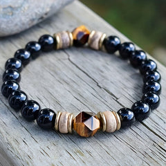 Men’s Tiger Eye & Cut Obsidian Bracelet – Luxury Natural Stone Beaded Jewelry
