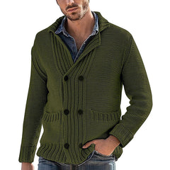 Men's Fashion Solid Color Lapel Long Sleeve Knit Acrylic Sweater