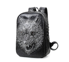 3D Wolf Head Student Backpack Shoulder Bags for Men