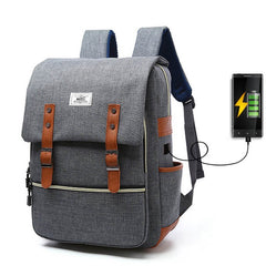 Men's Vintage Canvas Backpack School Bags Laptop Backpack With USB Charging Fashion Travel