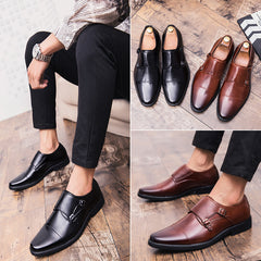 Men's British Monk Strap Slip-On Leather Formal Shoes