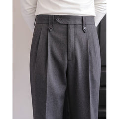 Men’s Naples High-Waisted Wool Dress Pants – Thick, Straight-Leg Casual Winter Trousers