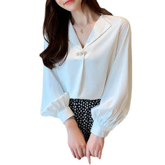 Chiffon Loose Slimming V-neck Long Sleeve Shirt