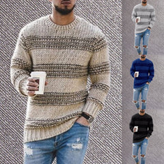 Men's Casual Striped Knitted Round Neck Pullover Sweater