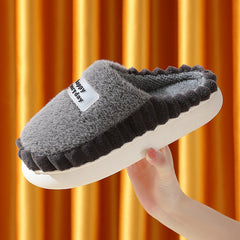 Men’s Winter Fleece Slippers – Thick-Soled Color-Block Indoor Shoes
