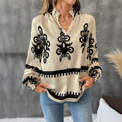 Ethnic Print Stand Collar Blouse