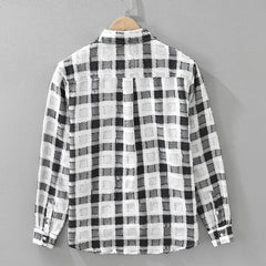 Japanese Trendy Plaid Long Sleeve Shirt For Men