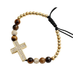 Men’s Copper Gold-Plated Full Diamond Cross Bracelet