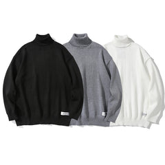 Japanese Retro High Crew Neck Sweater Men