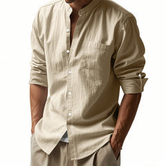 Men’s Stand Collar Pocket Shirt – Long Sleeve