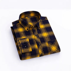 Men's Cotton Long Sleeve Brushed Plaid Leisure Work Daily Shirt