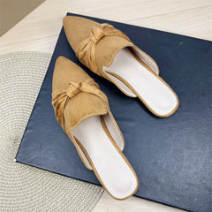 Bow Toe Korean Style Simple Pointed Flat Lazy Half Slippers