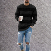 Men's Casual Striped Knitted Round Neck Pullover Sweater