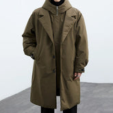 Men’s Trench Coat-Mid-Length Hooded False Two-Piece Coat for Casual & Street Style Wear