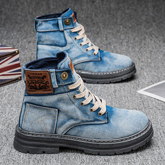 Men's Mid-Top Denim Casual All-Matching Work Clothes Martin Boots