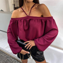 Spring Halter Women's Top Long Sleeve