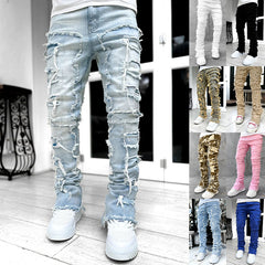 Men’s Ripped Stacked Jeans – Skinny Fit Distressed Denim Pants