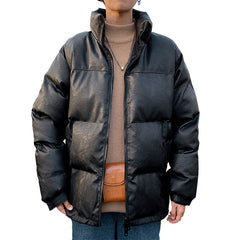 Mens Leather Casual Down Jacket