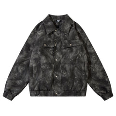Tie-Dyed Loose PU Leather Jacket For Men