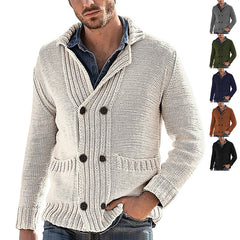 Men's Fashion Solid Color Lapel Long Sleeve Knit Acrylic Sweater