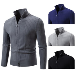 Solid Color Zipper Cardigan Coat For Men