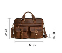Men's Genuine Leather Bag Retro Design Business Briefcase Cowhide Oblique Bag 15.6 inch Laptop Bag