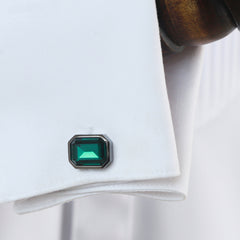 Men's Shirt Button Cuff Emerald Glass Cufflinks