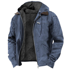 Men’s Hooded Fleece Zip-Up Jacket – Winter Warm