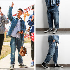 Men's Jeans Japanese Retro Splash Ink Casual Overalls