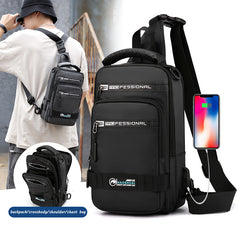 Multifunction Bags For Men Nylon Backpack Crossbody Shoulder Bag With USB Charging